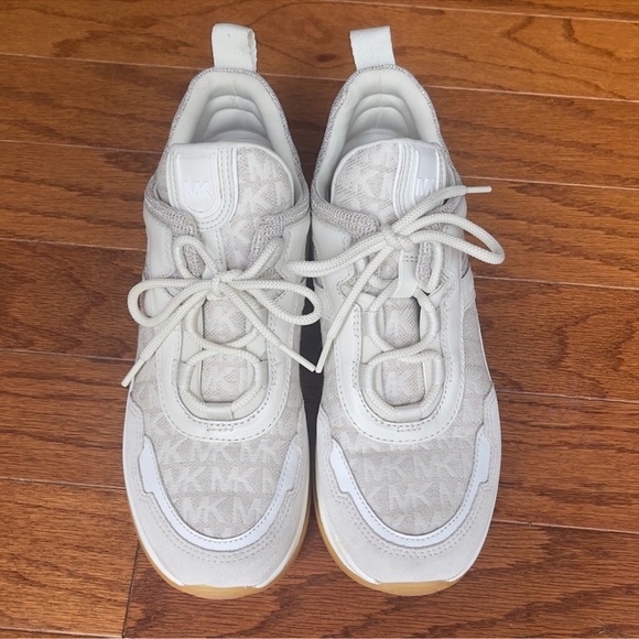 Michael Kors Olympia Chunky Sneakers – Logo Jacquard & Glitter Mesh SIZE 7.5 - Picture 4 of 8